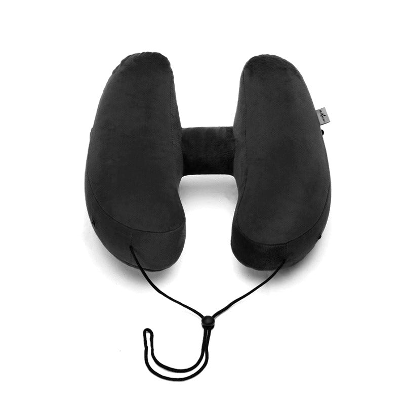 Hooded Travel Pillow H Shaped Inflatable Neck Pillow Folding Lightweight Nap Car Seat Office Airplane Sleeping Cushion Pillows Image