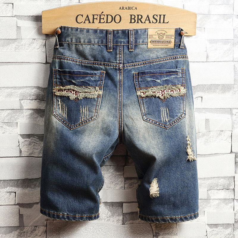 Trend big hole jeans short pants men\'s summer Capris jeans pants pants beggars pants men\'s Korean slim Image