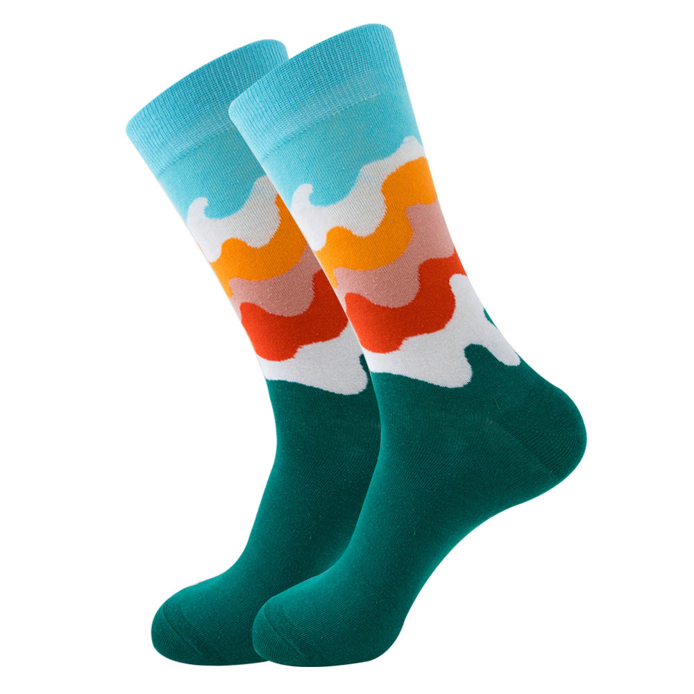 Striped Men's Socks Square Tube Socks Wave Women's Socks Image