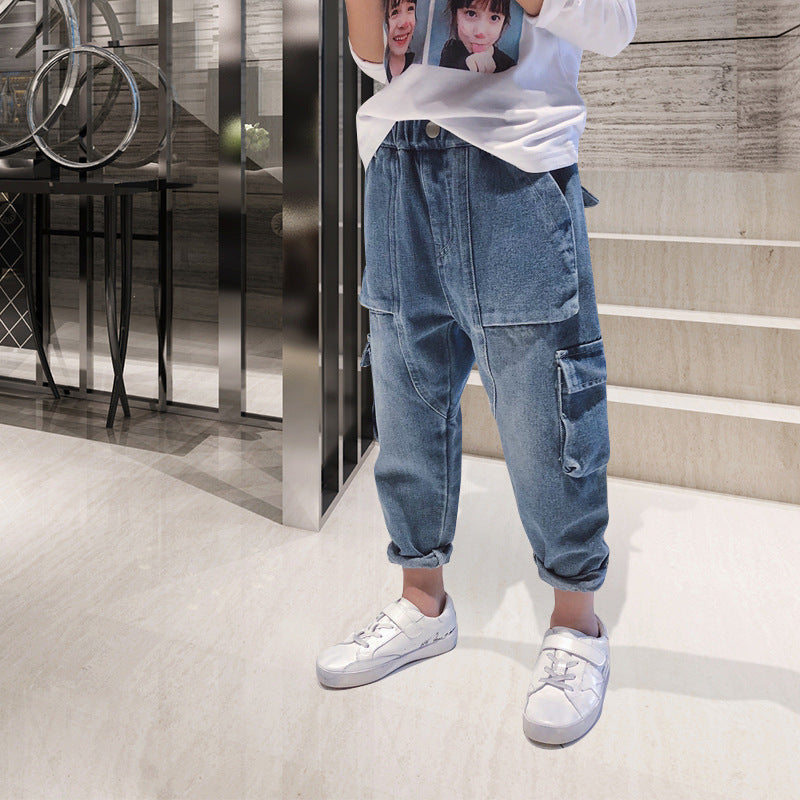 Big Kids Loose Harem Trousers Big Kids Plus Fleece Padded Overalls Image