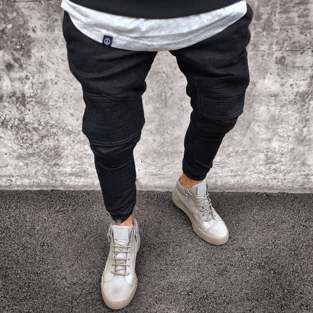 Mens Stretchy Ripped Biker Jeans Image