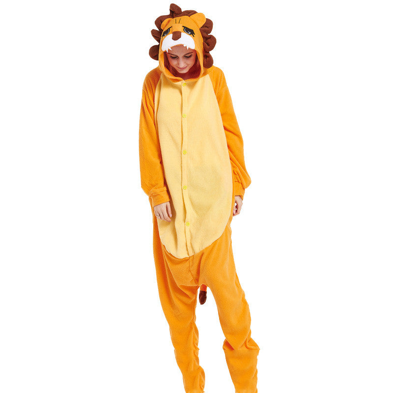 Lovers Halloween Lion King Cartoon Animal One-Piece Pajamas Lovers Autumn And Winter Thick Home Clothes Simba Performance Costume Image