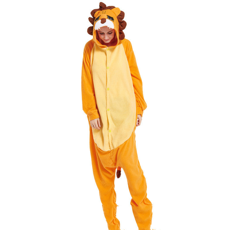 Lovers Halloween Lion King Cartoon Animal One-Piece Pajamas Lovers Autumn And Winter Thick Home Clothes Simba Performance Costume Image