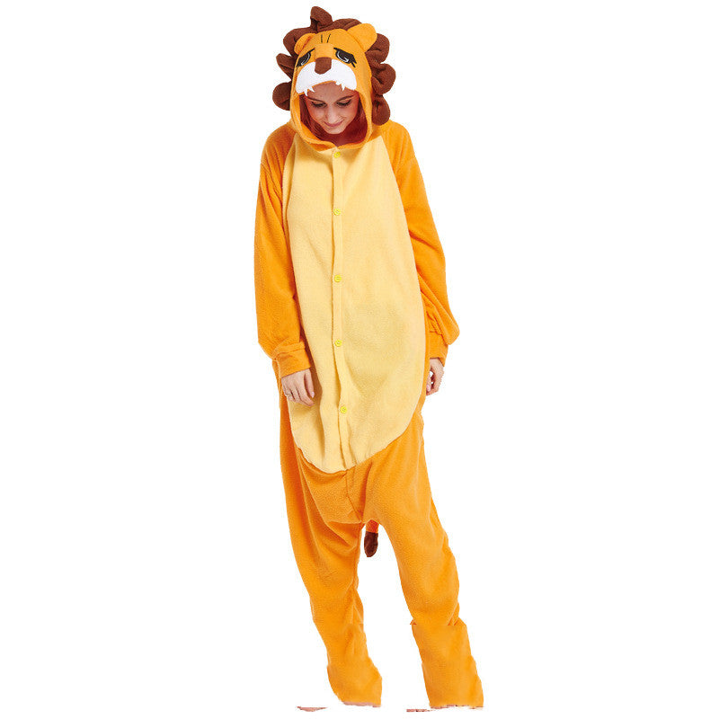 Lovers Halloween Lion King Cartoon Animal One-Piece Pajamas Lovers Autumn And Winter Thick Home Clothes Simba Performance Costume Image