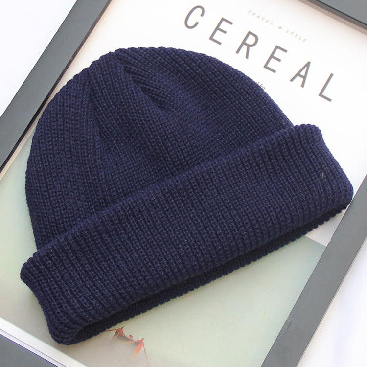 New Fashion Mens Beanie Winter Knit Hat Boy Skullcap Sailor Cap Cuffs Retro Navy Short Hat Solid Color Unisex Autumn Warm Cap