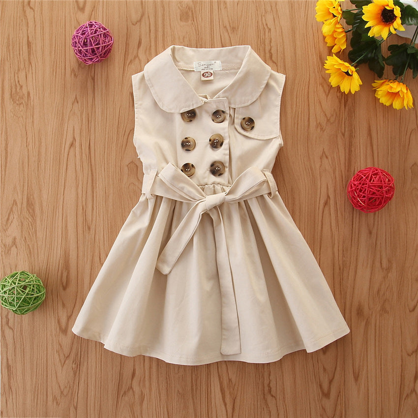 Summer Toddler Baby Girl Dress Kids Princess Casual Sleeveless Sash Button Party A-Line Dress Children Clothing 1-6Y Image