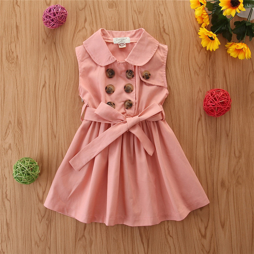 Summer Toddler Baby Girl Dress Kids Princess Casual Sleeveless Sash Button Party A-Line Dress Children Clothing 1-6Y Image