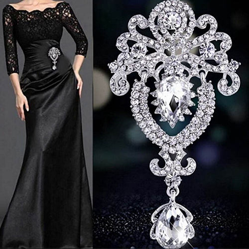 Fashion Crown Crystal Corsage Pendant Glass Brooch Image