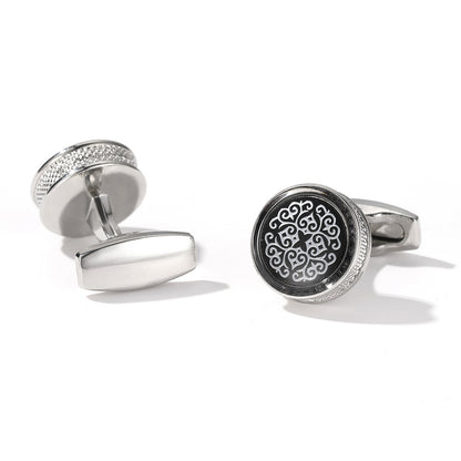 Fashion Pattern Round Silver Cufflinks Cufflinks