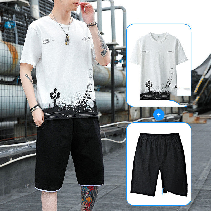 Sports Suit Men's Summer Cotton Short Sleeve T-Shirt Shorts Men's Image