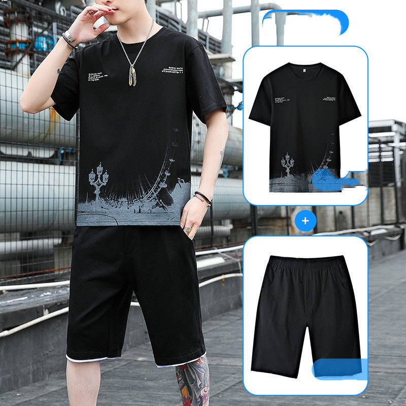 Sports Suit Men's Summer Cotton Short Sleeve T-Shirt Shorts Men's Image