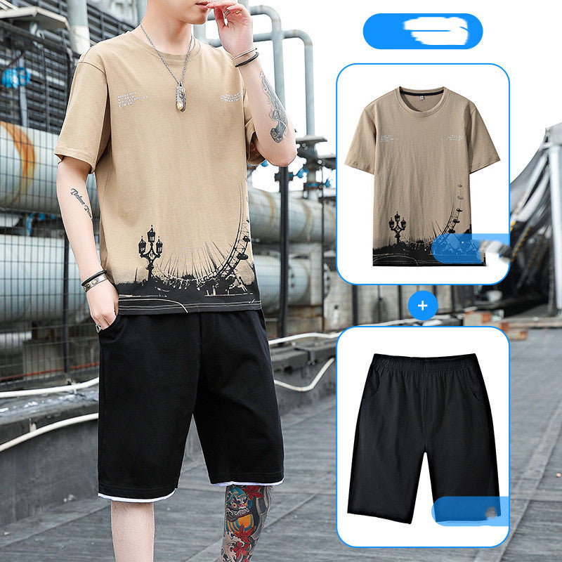 Sports Suit Men's Summer Cotton Short Sleeve T-Shirt Shorts Men's Image