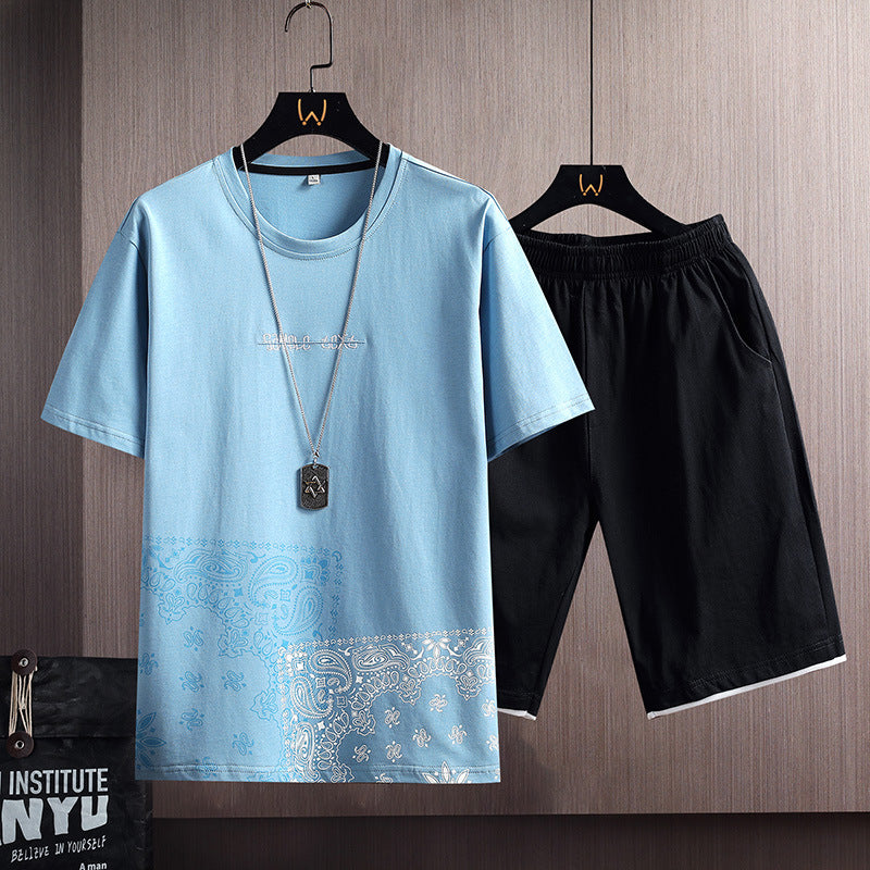 Sports Suit Men's Summer Cotton Short Sleeve T-Shirt Shorts Men's Image