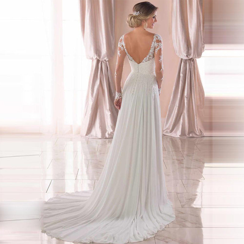 Sexy Backless Deep V-neck Wedding Dress Women White Evening Dress Image