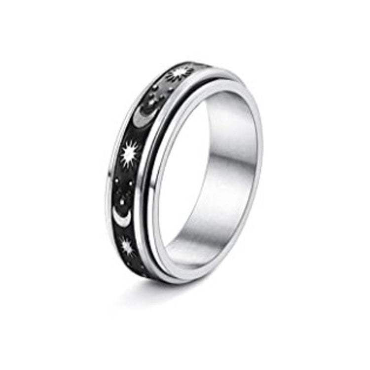 Stainless Steel Rotatable Spinner Ring Moon Stars Relieve Anxiety Rings Image