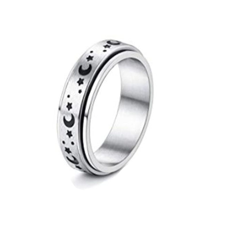 Stainless Steel Rotatable Spinner Ring Moon Stars Relieve Anxiety Rings Image