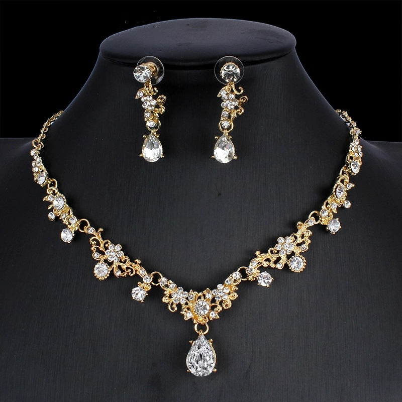 Golden Zircon Jewelry Set Bridal Necklace Earrings Wedding Two-piece Set Image