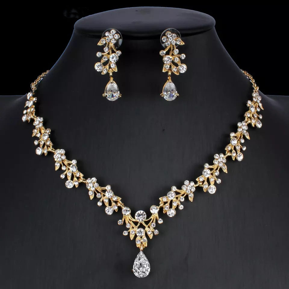 Golden Zircon Jewelry Set Bridal Necklace Earrings Wedding Two-piece Set Image