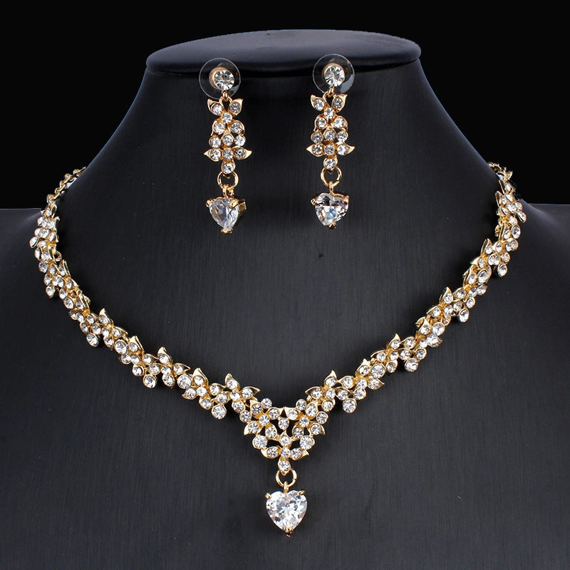 Golden Zircon Jewelry Set Bridal Necklace Earrings Wedding Two-piece Set Image