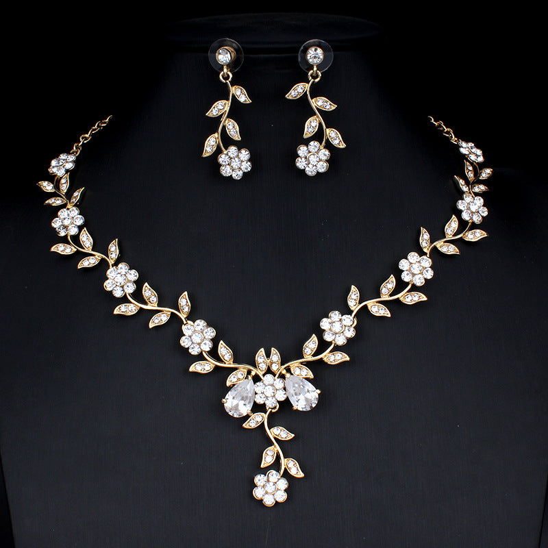 Golden Zircon Jewelry Set Bridal Necklace Earrings Wedding Two-piece Set Image