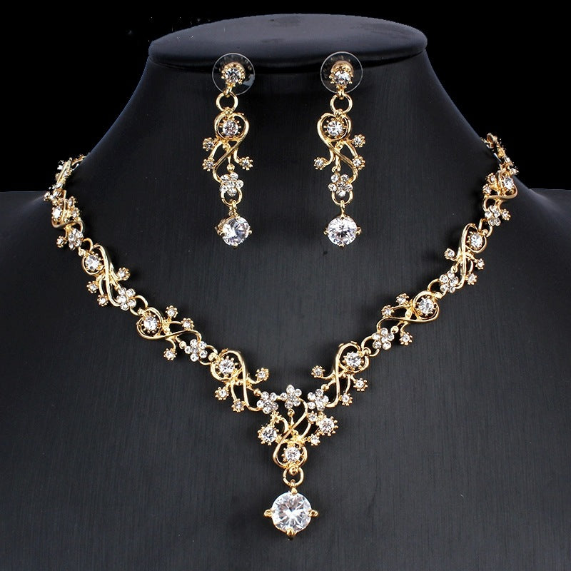 Golden Zircon Jewelry Set Bridal Necklace Earrings Wedding Two-piece Set Image