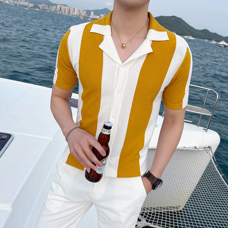 British Men's Slim Fashion Knitted Polo Shirt Image