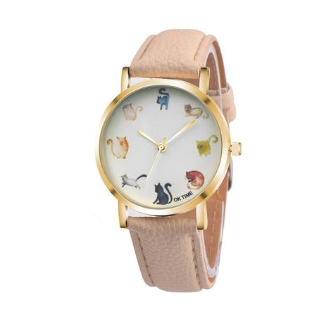 Cats Cute Watch Women PU Leather Round Dial Students Fashion Wristwatch Sleeping Cat Fox Animal Image