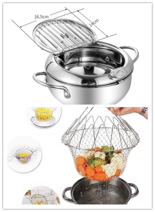 Stainless Steel Telescopic Folding Basket Frying Basket French Fries Degreasing Kitchen Tool Image