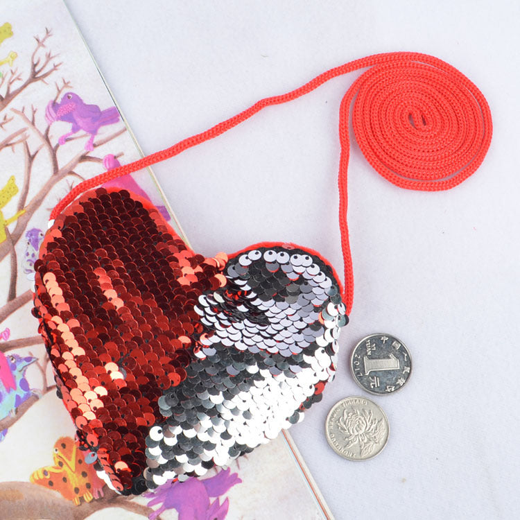 Sequined lanyard bag love children's coin purs Image