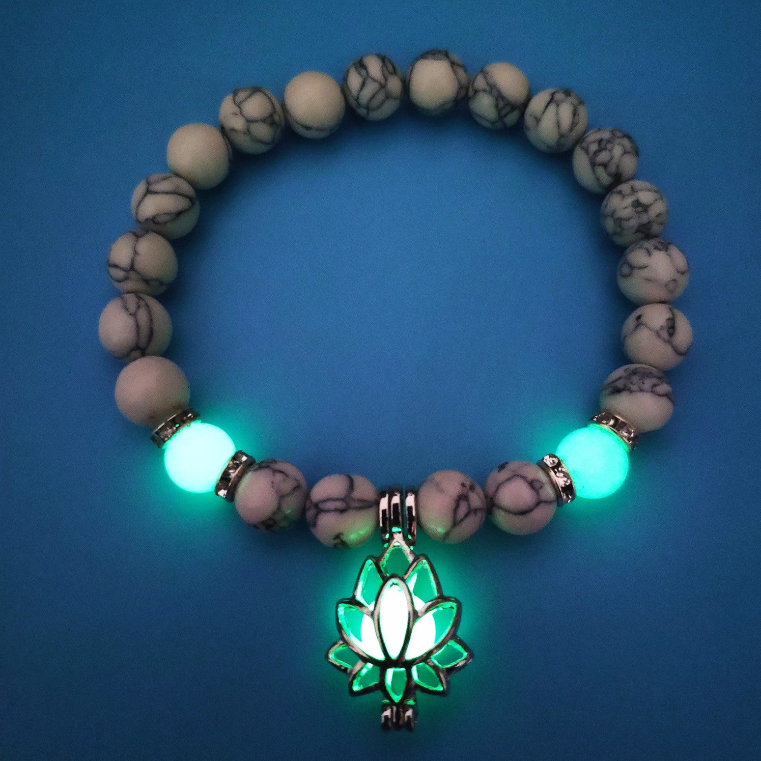 Energy Luminous Lotus Natural Stone Bracelet Yoga Healing Luminous Glow In The Dark Charm Beads Bracelet For Men Women Prayer Buddhism Image