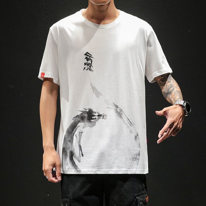 Men's loose T-shirt with ink printing Image