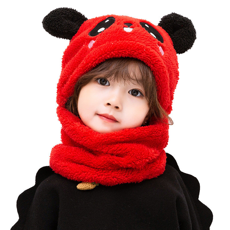 Winter boys and girls bib hat one-piece baby hat ear protection panda head hat Image