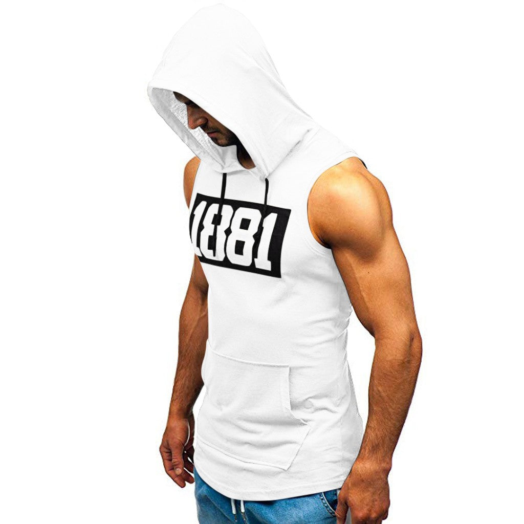 Men's Sleeveless Vest Letter Printed Hoodie Sports Tops Image