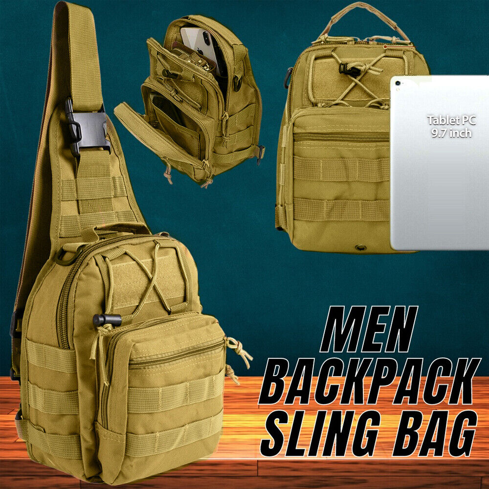 Mens Backpack Waterproof Tactical Sling Chest Pack Shoulder Bag Outdoor Hiking Image