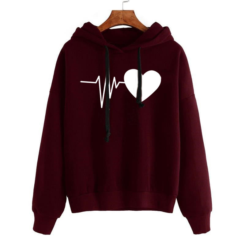 Heart Print Streetwear Hoodies Women Sweatshirt Spring Autumn Long Sleeve Hoodie Clothes Image