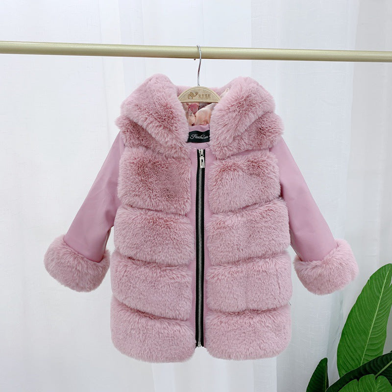 Children's Cotton Coat Rex Rabbit Hooded Faux Fur Coat Image