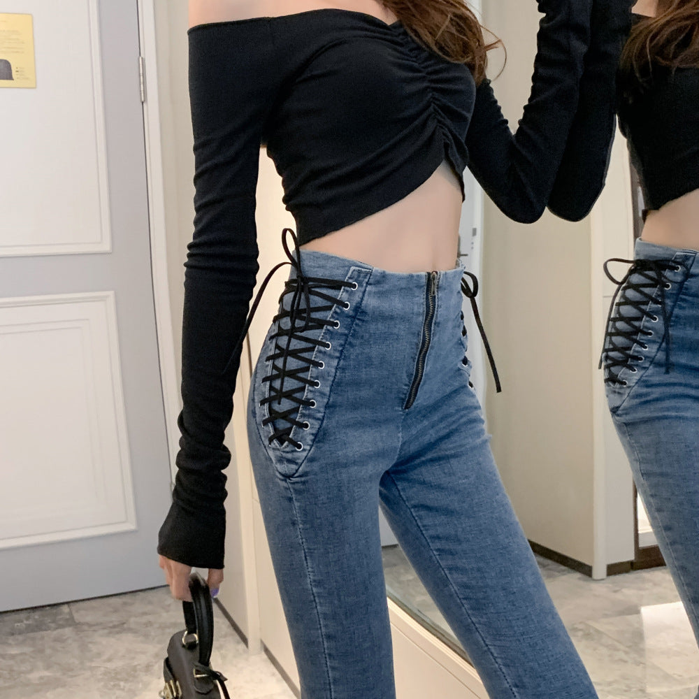 High waist jeans slim skinny cropped pencil pants Image