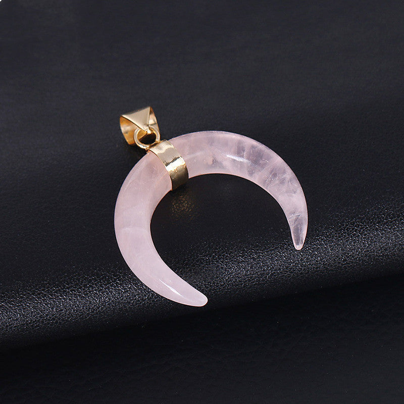 Crystal Semi-precious Stone Moon Pendant Necklace Image