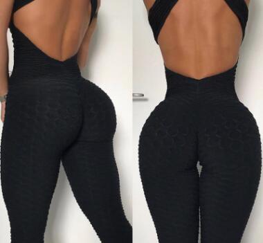 Yoga Jumpsuit Cross Design Backless Tracksuit Full Bodysuit Image