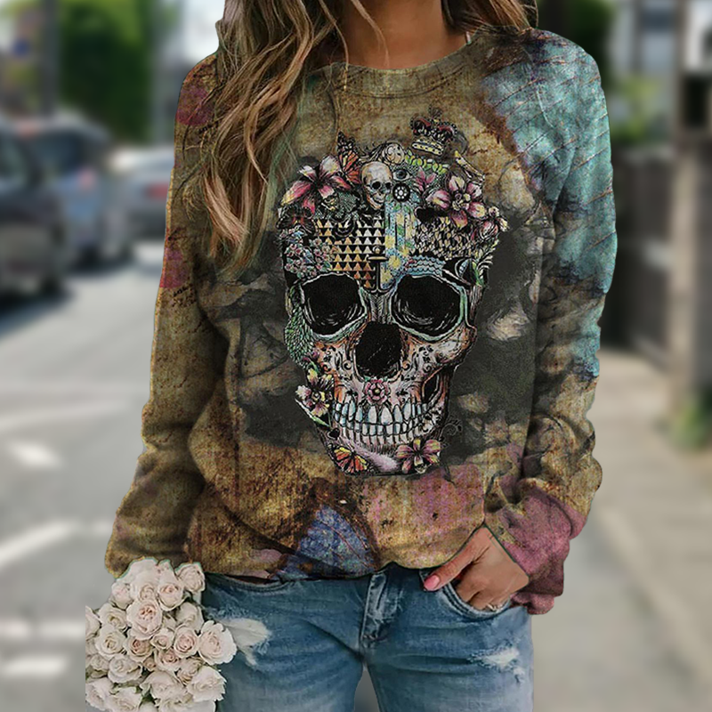 Long sleeve skull print sweatshirt Image