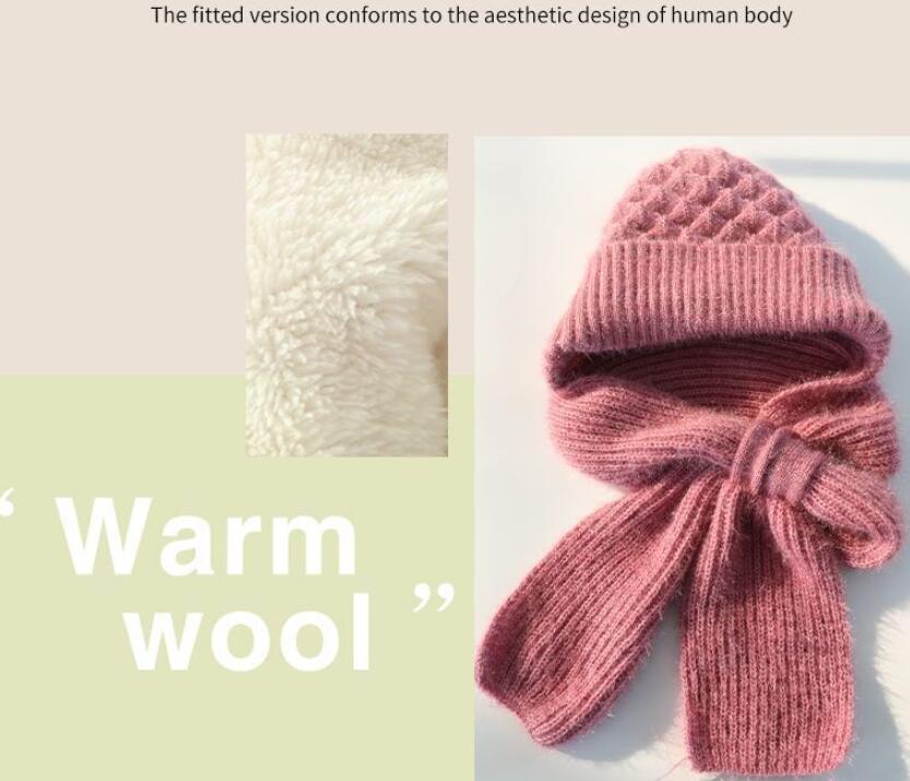 Women's Fleece-lined Scarf And Hat Winter Warm Knitted Hat Scarf Image