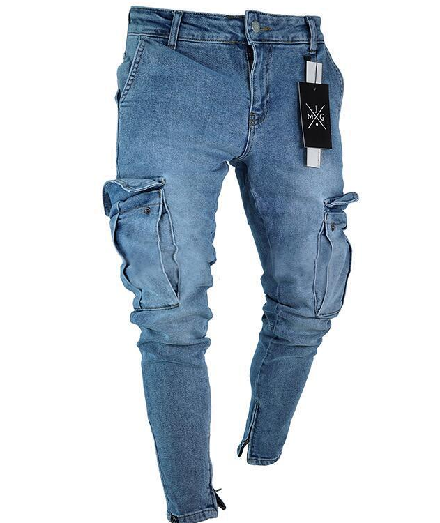 Cargo Hole Denim Jeans Men Image