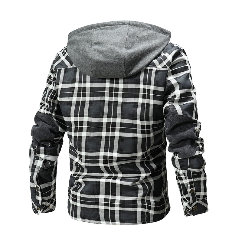 Men Warm Jacket Fleece Lining Lumberjack Plaid Hooded Jackets Snap Button Image