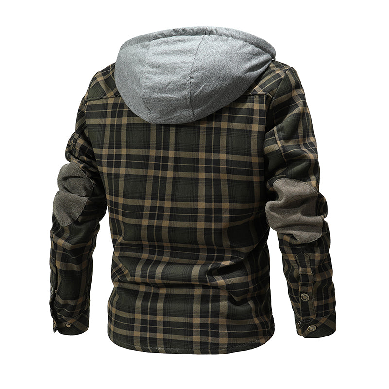 Men Warm Jacket Fleece Lining Lumberjack Plaid Hooded Jackets Snap Button Image