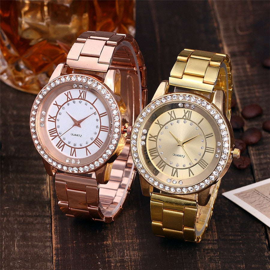 Vansvar Brand Rose Gold Watch Luxury Women Dress Rhinestone Quartz Watch Casual Women Stainless Steel Wristwatches Female Clock Image