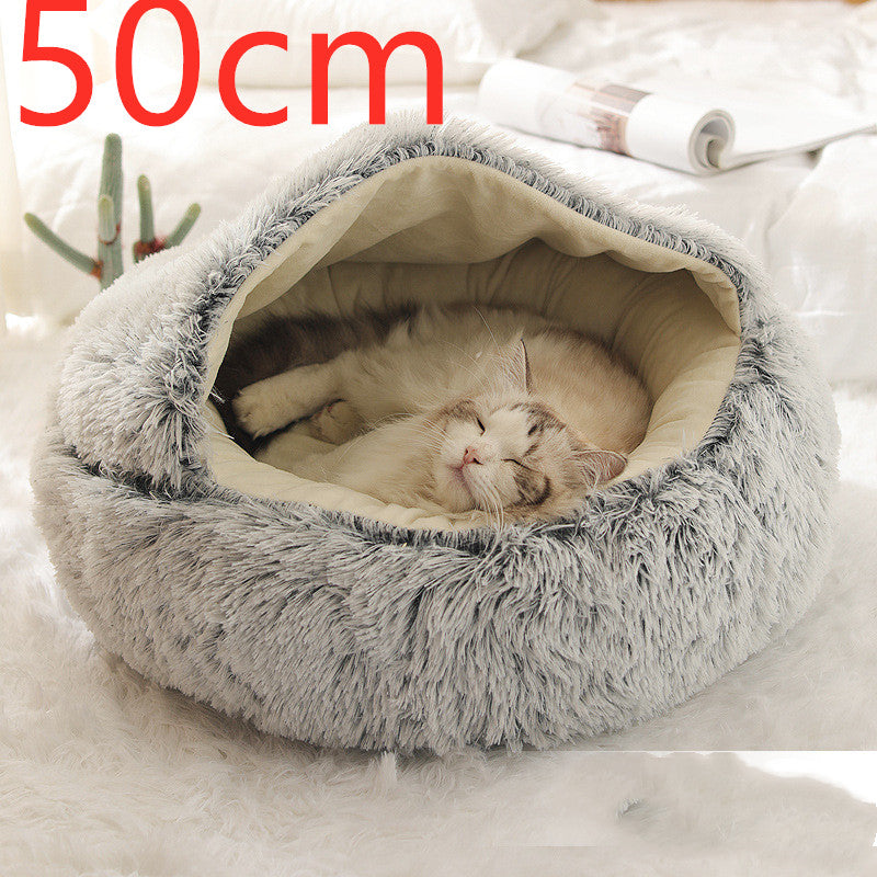 2 In 1 Dog And Cat Bed Pet Winter Bed Round Plush Warm Bed House Soft Long Plush Pets Bed Image