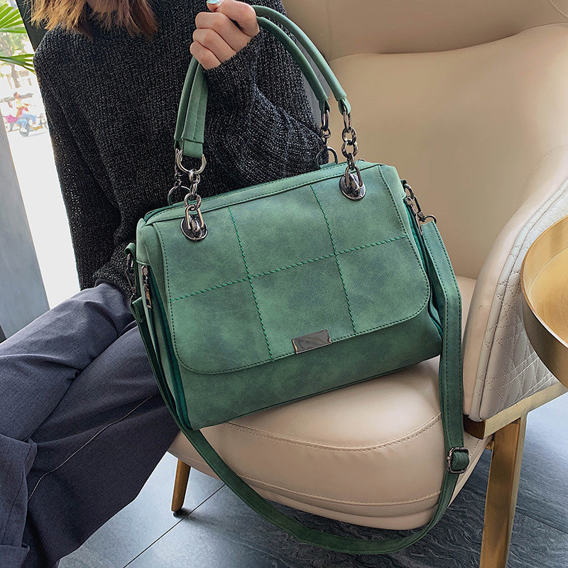 Matte Women  Scrub Female Shoulder Bags Large Capacity Matcha Green PU Leather Lady Totes Boston Bag for Travel Hand Bags Image