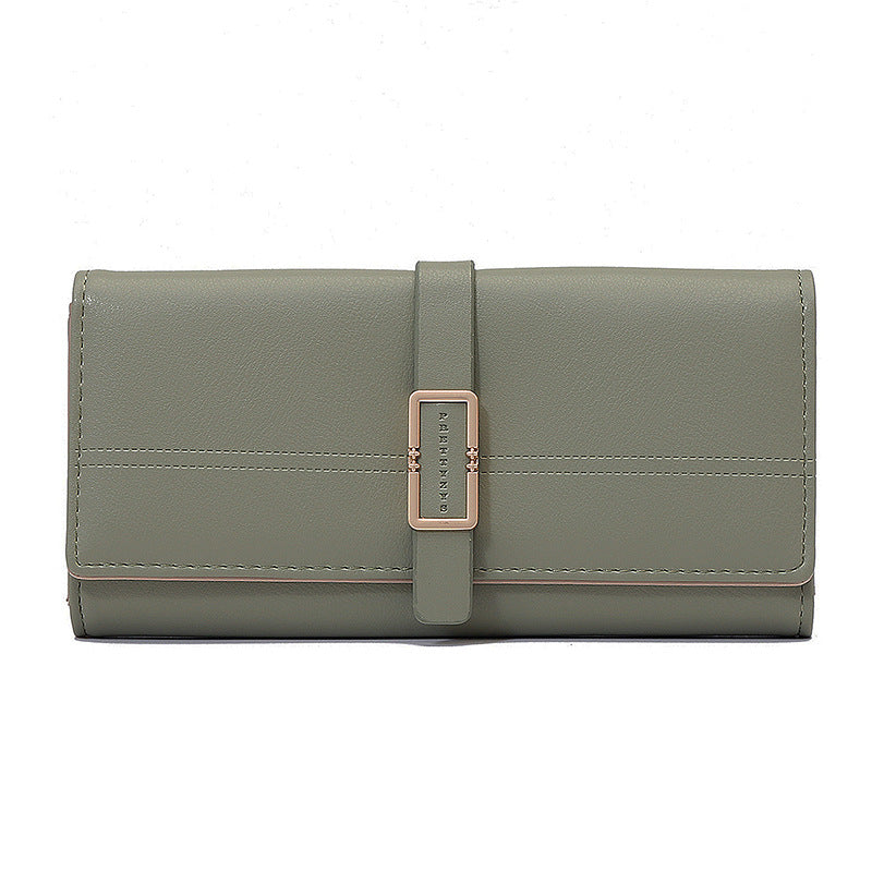 Long Metal Buckle Simple Tri-fold Clutch Image