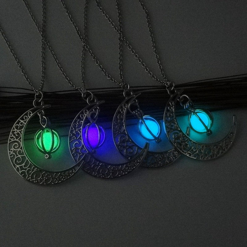 Fashion Moon Natural Glowing Stone Healing Necklace Women Gift Charm Luminous Pendant Necklace Jewelry Image