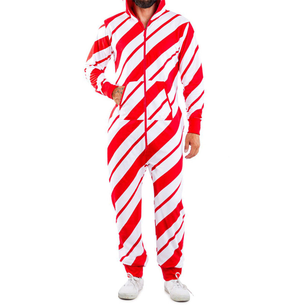 Christmas Family X'mas Costume Snowman Striped Print Jumpsuit Pajama Image